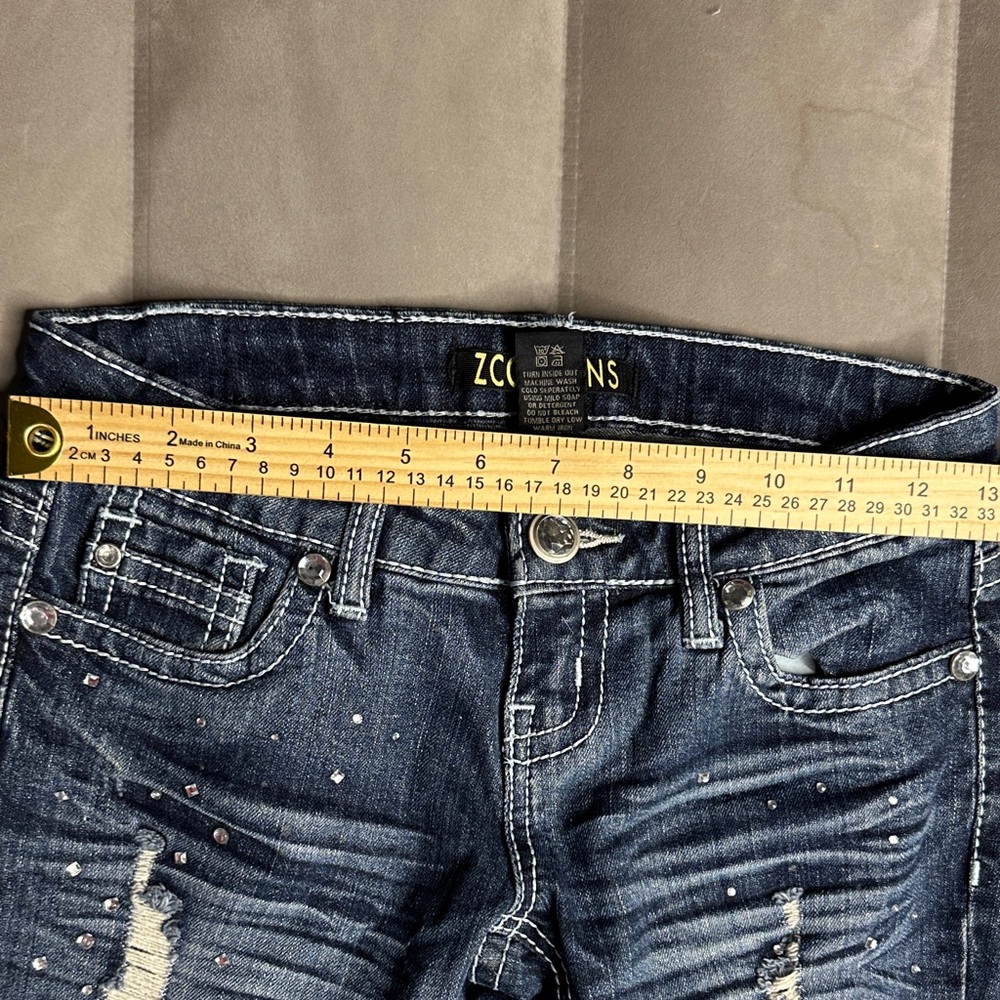 ZCO Jeans Women's Distressed Embellished Skinny‎ Blue Jeans Size 1 - Picture 10 of 13
